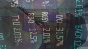 Animation of financial data processing over businesswoman wearing face mask in office. Global covid 19, computing, finance, business and data processing concept digitally generated video. - Powered by Shutterstock - Get 15% off with code: PIKWIZARD15