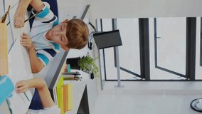 Animation of data processing over caucasian female teacher with diverse schoolchildren. Global education and digital interface concept digitally generated video. - Powered by Shutterstock - Get 15% off with code: PIKWIZARD15