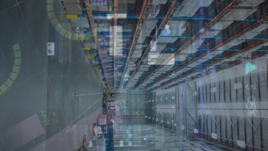 Animation of financial data processing over warehouse. global business, data processing, digital interface, technology and shipping concept digitally generated video. - Powered by Shutterstock - Get 15% off with code: PIKWIZARD15