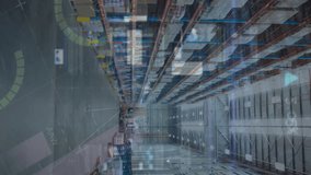 Animation of financial data processing over warehouse. global business, data processing, digital interface, technology and shipping concept digitally generated video. - Powered by Shutterstock - Get 15% off with code: PIKWIZARD15