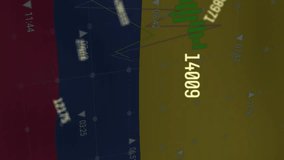 Animation of changing numbers and stock market data processing against colombia flag in background. National economy and business technology concept - Powered by Shutterstock - Get 15% off with code: PIKWIZARD15