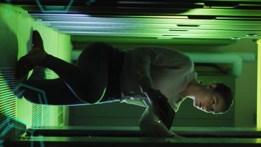 Animation of changing numbers, molecule structures over caucasian woman checking data server. Digital composite, multiple exposure, anatomy, growth, technology and network server concept. - Powered by Shutterstock - Get 15% off with code: PIKWIZARD15