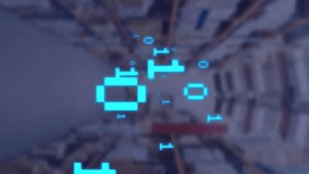 Animation of blue binary coding over warehouse. Global delivery and digital interface, digitally generated video. - Powered by Shutterstock - Get 15% off with code: PIKWIZARD15