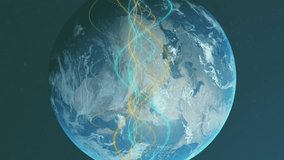 Animation of illuminated spiral patterns over rotating globe against black background. Digitally generated, hologram, illustration, globalization, abstract and technology concept. - Powered by Shutterstock - Get 15% off with code: PIKWIZARD15