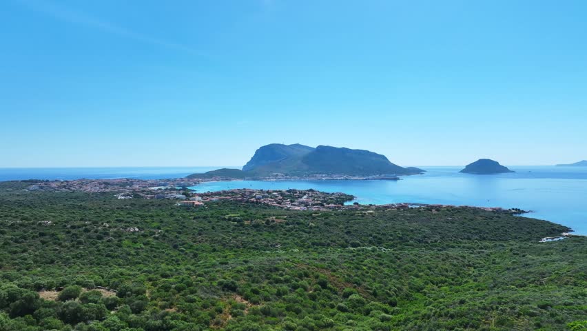 Aerial view of Golfo Aranci on the Costa Smeralda in the northeast of the island of Sardinia, Italy