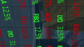 Animation of trading board over globe, graph against people coming up from escalator. Digital composite, multiple exposure, stock market, globalization, business, report and technology concept. - Powered by Shutterstock - Get 15% off with code: PIKWIZARD15