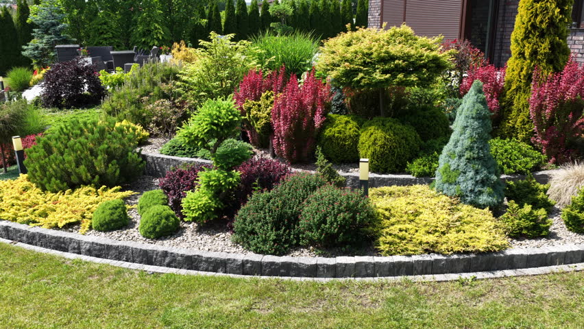 Discover a stunning garden filled with a variety of colorful plants arranged artfully, creating a beautiful outdoor space. Enjoy the lush greenery and floral beauty.