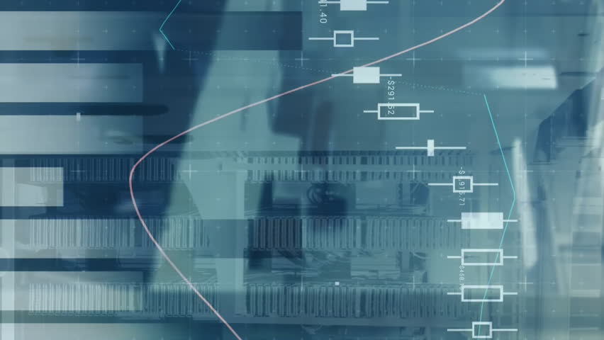 Animation of data processing on graph over empty office space. Data, networks, digital interface, business and communication, digitally generated video. - Powered by Shutterstock - Get 15% off with code: PIKWIZARD15