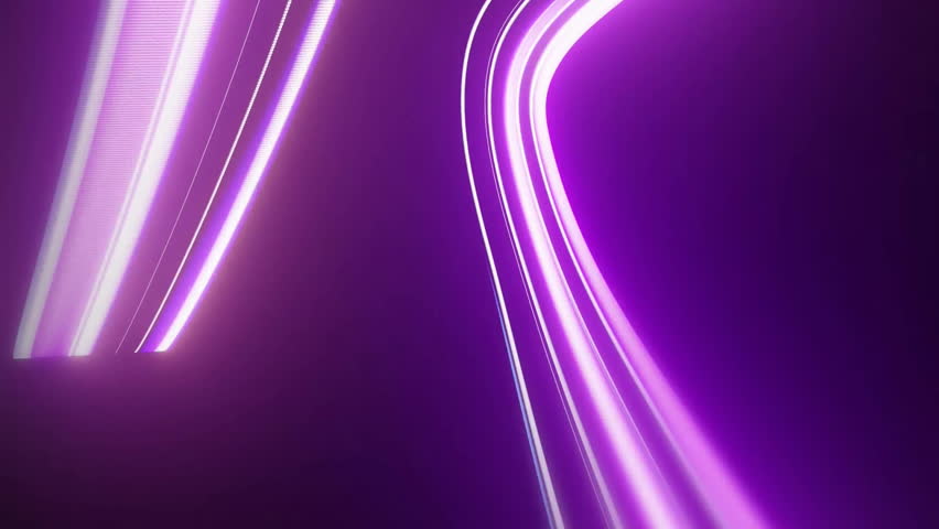 Flowing purple and white light trails, abstract animation over dark background. motion, energy, futuristic, technology, dynamic, elegance