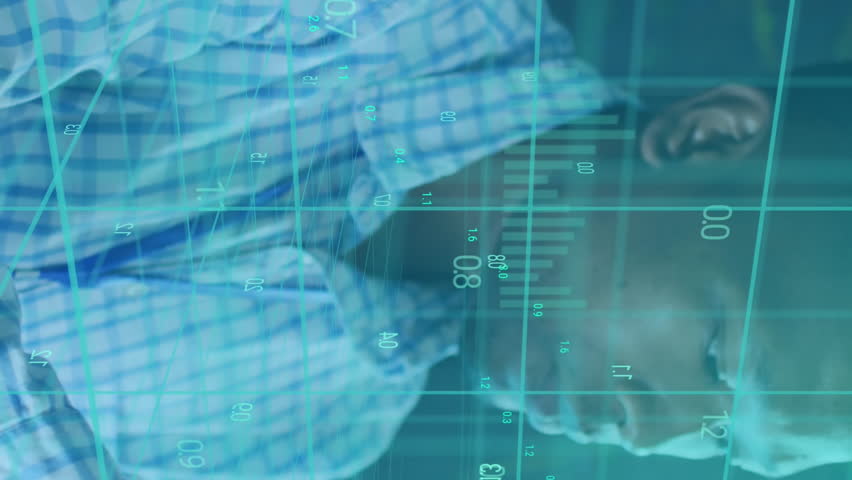 Animation of graphs with changing numbers over african american man checking wire in server room. Digital composite, multiple exposure, report, business, growth, data center, networking, technology. - Powered by Shutterstock - Get 15% off with code: PIKWIZARD15