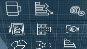 Animation of multiple icons, graphs with changing numbers over data server racks. Digital composite, report, business, growth, education, data center, networking, technology, network server concept. - Powered by Shutterstock - Get 15% off with code: PIKWIZARD15