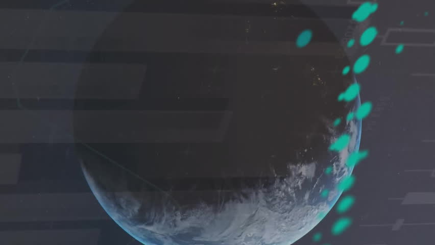 Animation of data processing with globe over screens. Global technology, computing and digital interface concept digitally generated video. - Powered by Shutterstock - Get 15% off with code: PIKWIZARD15