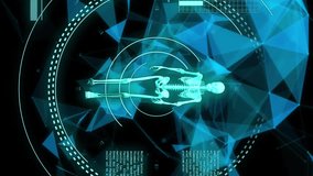 Animation of diagrams and data processing over walking skeleton. Technology, science and digital interface concept digitally generated video. - Powered by Shutterstock - Get 15% off with code: PIKWIZARD15