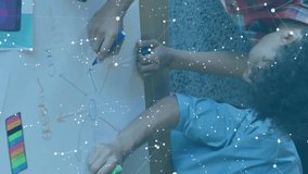 Animation of data processing and spots over diverse business people talking in office. Business and digital interface concept digitally generated video. - Powered by Shutterstock - Get 15% off with code: PIKWIZARD15