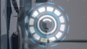 Animation of financial data processing with scope scanning over empty room in office. Global business, finances, computing, communication and digital interface concept digitally generated video. - Powered by Shutterstock - Get 15% off with code: PIKWIZARD15