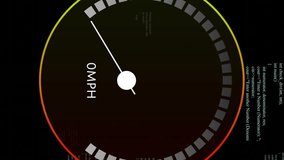 Animation of digital data processing over speedometer on black background. Global connections, computing and data processing concept digitally generated video. - Powered by Shutterstock - Get 15% off with code: PIKWIZARD15