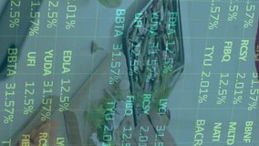 Stock market data animation over person cooking in kitchen. Investment, finance, trading, technology, economy, analytics - Powered by Shutterstock - Get 15% off with code: PIKWIZARD15