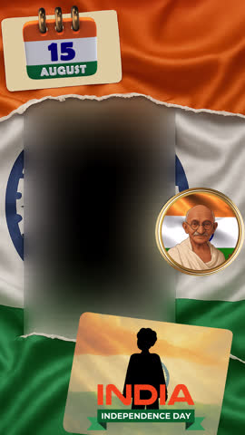 Celebrate 15 August with this patriotic Independence Day Instagram Story template. A 10-second animated design with Indian flag and freedom fighters, transparent background, perfect for social media.