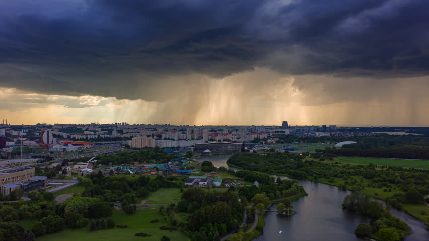 gorgeous sunny sky minsk city industrial cityscape aerial panorama 4k timelapse belarus