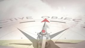 3D compass needle rotating clockwise off OBJECTIVE, fading text, aligning under GOAL to show GOAL. Navigation, direction, progress, achievement, guidance, strategy, ambition - Powered by Shutterstock - Get 15% off with code: PIKWIZARD15