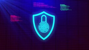 Grey ring sweeping clockwise scanning fingerprint padlock in shield showing red green security code. Cybersecurity, digital, protection, encryption, network, futuristic, data - Powered by Shutterstock - Get 15% off with code: PIKWIZARD15