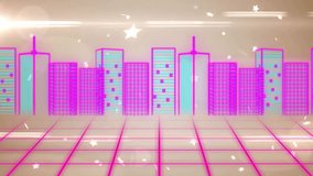 Opening causing neon grid and skyline glowing particles drifting, flares pulsing to evoke synthwave. Futuristic, digital, vibrant, abstract, cyberpunk, neon, ambient - Powered by Shutterstock - Get 15% off with code: PIKWIZARD15