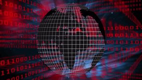 Opening showing wireframe globe rotating as red binary cascading and wave pulsing showing data flow. Futuristic, technology, innovation, network, digital, abstract, connectivity - Powered by Shutterstock - Get 15% off with code: PIKWIZARD15