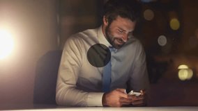 Man tapping smartphone screen at night, visualizing expanding 6G network mesh with user icons. Technology, connectivity, digital, innovation, communications, futuristic, professional - Powered by Shutterstock - Get 15% off with code: PIKWIZARD15