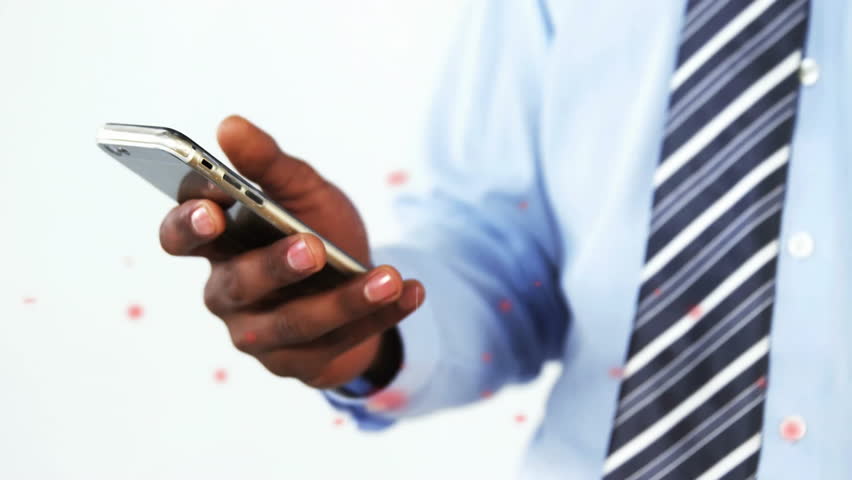 Businessman hovering finger tapping smartphone, floating notification icons tracking engagement. Technology, digital, communication, data, analytic, modern, professional - Powered by Shutterstock - Get 15% off with code: PIKWIZARD15