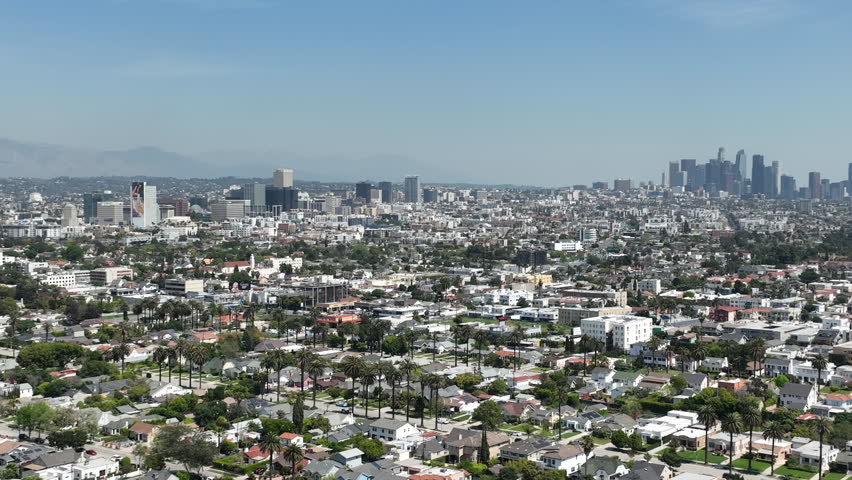 Los Angeles Downtown Koreatown from Arlington Heights Aerial Shot L California USA