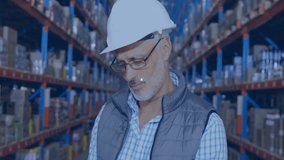 Warehouse supervisor focusing projected icon emerging and growing icon network for stock tracking. Logistics, inventory, technology, supervision, industrial, digital, organizational - Powered by Shutterstock - Get 15% off with code: PIKWIZARD15