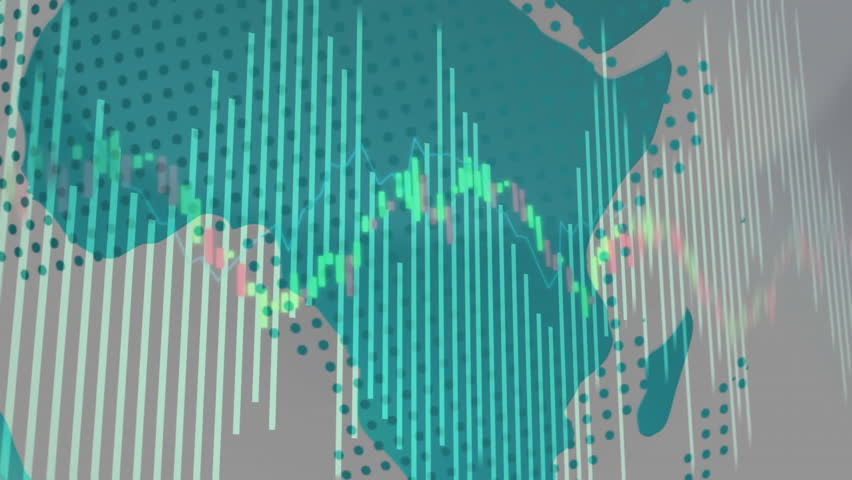 Opening flat map, bars rising, 3D globe rotating, candlestick chart animating for news update. Data visualization, financial analysis, global economy, digital technology, corporate communication, - Powered by Shutterstock - Get 15% off with code: PIKWIZARD15
