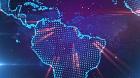 Starting rotating globe panels updating pulsing red beams zooming into South America analytics. Futuristic, data visualization, global network, digital interface, cyber technology, analytics, virtual - Powered by Shutterstock - Get 15% off with code: PIKWIZARD15