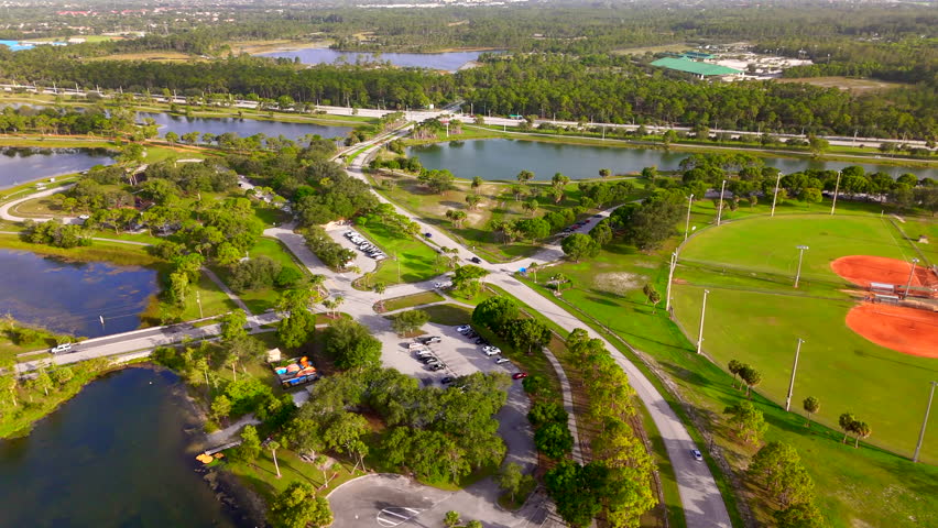 Okeeheelee Park sports fields. Aerial drone tour West Palm Beach Florida