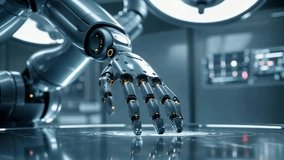 Articulated robotic arm responding to blue glow in lab, scanning holographic interface above table. Futuristic, technology, innovation, interface, automation, robotics, AI-generated - Powered by Shutterstock - Get 15% off with code: PIKWIZARD15