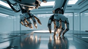 Descending robotic manipulators performing scanning on metallic work surface for calibration in lab. Automation, robotics, precision, technology, industrial, engineering, AI-generated - Powered by Shutterstock - Get 15% off with code: PIKWIZARD15