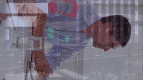 Animation of data processing over diverse business people at meeting. Global business and digital interface concept digitally generated video. - Powered by Shutterstock - Get 15% off with code: PIKWIZARD15