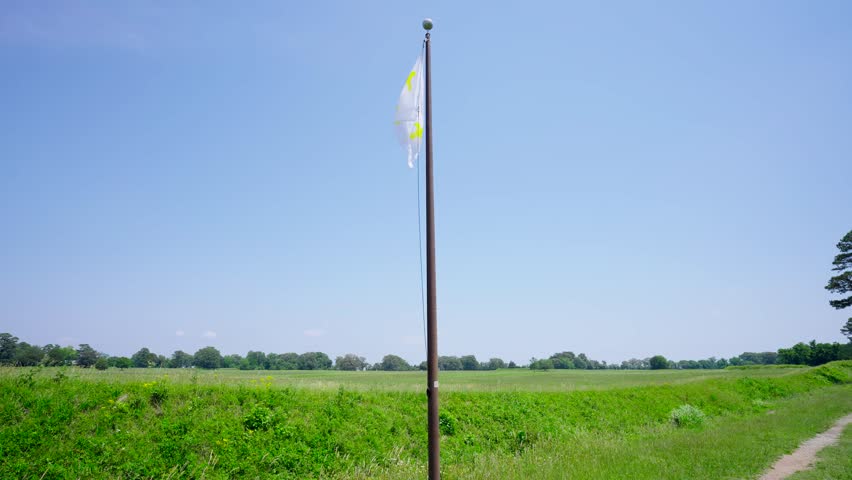 Wide view of the open grassy fields at historic Yorktown Battlefield in Virginia.