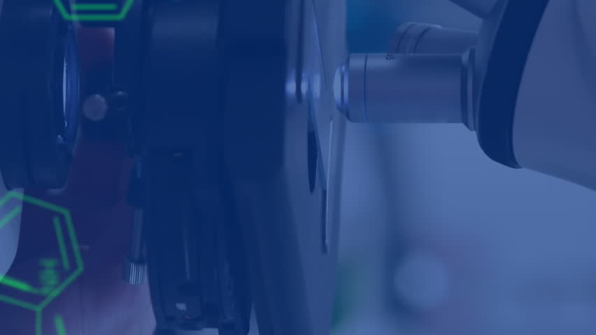 Animation of molecular structure and programming language over microscope in laboratory. Digital composite, coding, data processing, medical, scientific experiment, research and technology. - Powered by Shutterstock - Get 15% off with code: PIKWIZARD15