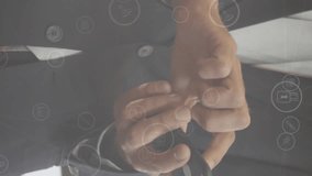 Animation of social media people icons over caucasian businessman using smartphone. Global business, computing, digital interface and data processing concept digitally generated video. - Powered by Shutterstock - Get 15% off with code: PIKWIZARD15