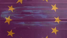 Animation of flag of eu and globe over server room. Patriotism, technology and digital interface concept digitally generated video. - Powered by Shutterstock - Get 15% off with code: PIKWIZARD15