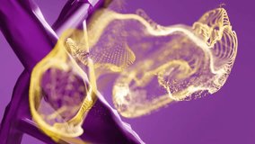 DNA strand with glowing particles animation on purple background. Biotechnology, genetics, molecular, science, research, technology - Powered by Shutterstock - Get 15% off with code: PIKWIZARD15