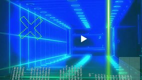Animation of rotating shapes, green scanner beams and processing data over server room. Connection, data, ai, processing, digital interface and communication, digitally generated video. - Powered by Shutterstock - Get 15% off with code: PIKWIZARD15
