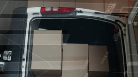 Animation of statistics processing over delivery man with cardboard boxes. global shipping, data processing and connections concept digitally generated video. - Powered by Shutterstock - Get 15% off with code: PIKWIZARD15