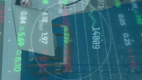 Animation of stock market data processing on caucasian male and female doctor discussing at hospital. Global economy and medical healthcare technology concept - Powered by Shutterstock - Get 15% off with code: PIKWIZARD15