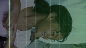 In school, child smiling with animation of green line graph showing fluctuating data. Education, technology, growth, analysis, progress, future - Powered by Shutterstock - Get 15% off with code: PIKWIZARD15