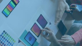 Collaborating designers using animation for color palettes with data visualization overlay. collaboration, teamwork, creative, technology - Powered by Shutterstock - Get 15% off with code: PIKWIZARD15