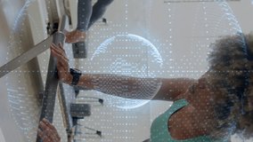 Exercising on reformers, women with digital network animation overlay in gym. Fitness, pilates, workout, technology, innovation, exercise - Powered by Shutterstock - Get 15% off with code: PIKWIZARD15