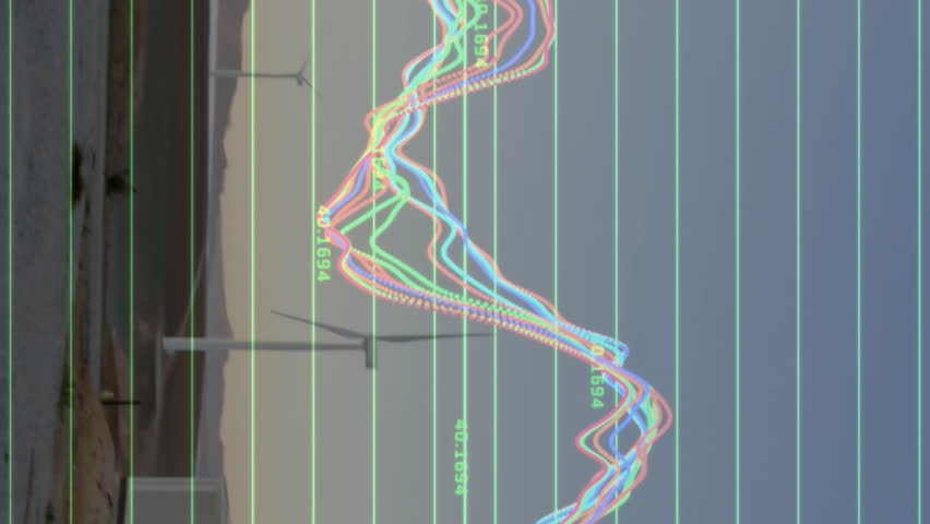 Wind turbine with data processing animation overlaying blue sky background. Renewable, energy, sustainable, technology, innovation, clean - Powered by Shutterstock - Get 15% off with code: PIKWIZARD15