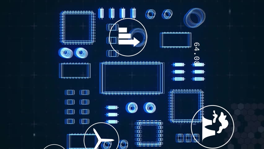 Digital cityscape with environmental icons and data processing animation overlay. Technology, innovation, sustainability, data visualization, smart city, network - Powered by Shutterstock - Get 15% off with code: PIKWIZARD15